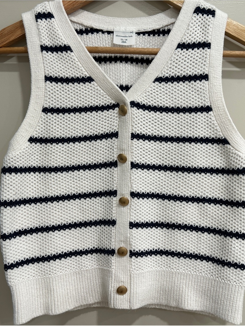 Abercrombie Girls Knit Button-Front Vest - White & Navy